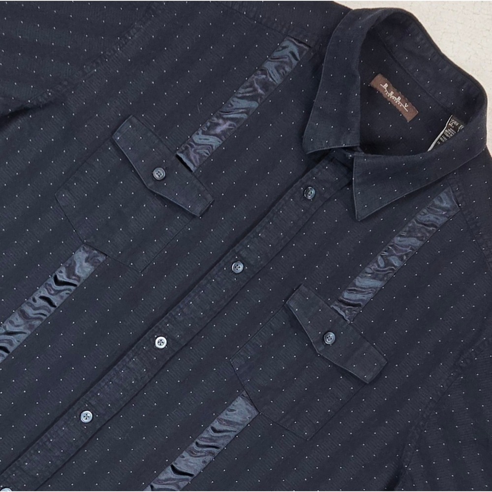 RSRV Clothiers Men XXL Black Dotted Button Up Shirt Cotton Long Sleeve